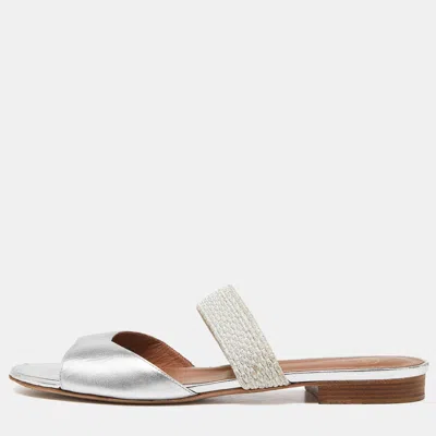 Pre-owned Malone Souliers Silver Leather Milena Flat Slides Size 40