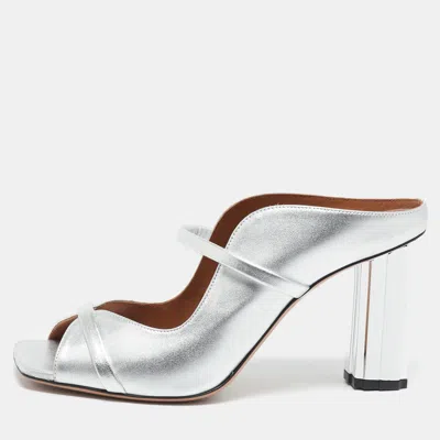 Pre-owned Malone Souliers Silver Leather Nara Slide Sandals Size 41.5