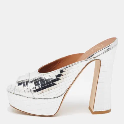 Pre-owned Malone Souliers Silver Leather Yasmine Slide Sandals Size 36