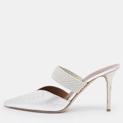 Pre-owned Malone Souliers Silver Lizard Embossed Leather Maisie Mules Size 39