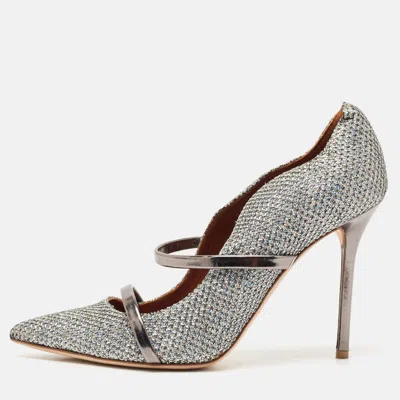 Pre-owned Malone Souliers Silver Metallic Moire Fabric Maureen Pointed Toe Pumps Size 39