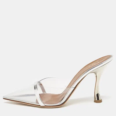 Pre-owned Malone Souliers Silver Patent Leather And Pvc Joella Heel Mules Size 37.5