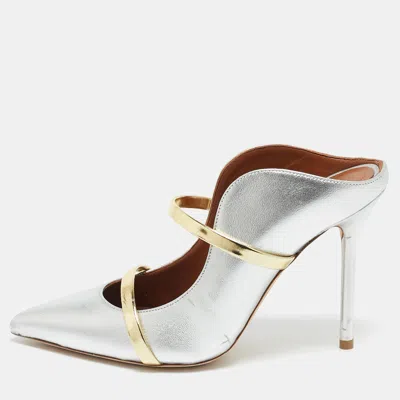 Pre-owned Malone Souliers Silver/gold Leather Maureen Pointed Toe Mules Size 35.5