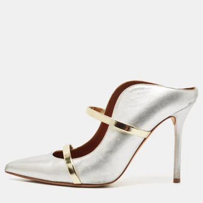 Pre-owned Malone Souliers Silver/gold Leather Maureen Pointed Toe Mules Size 37