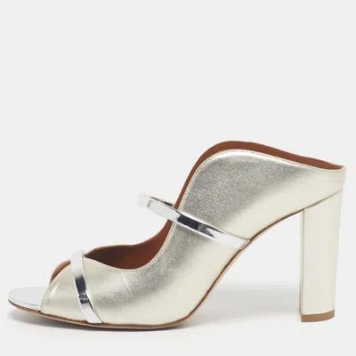 Pre-owned Malone Souliers Silver/gold Leather Norah Slide Sandals Size 39