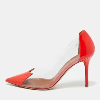 Pre-owned Malone Souliers Size 37 Red/transparent Patent Leather And Pvc Pointed Toe Pumps