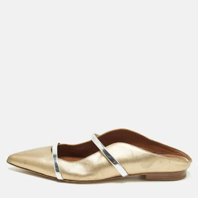 Pre-owned Malone Souliers Size 37 Silver/gold Leather Maureen Flat Mules