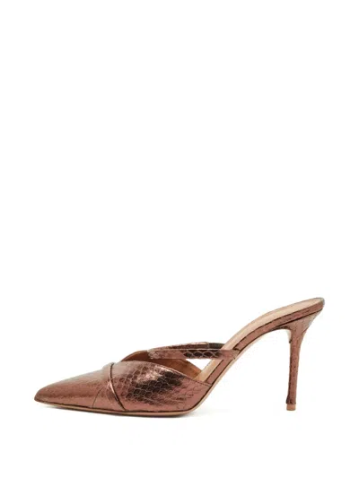 Pre-owned Malone Souliers Snakeskin-embossed Mules In Brown