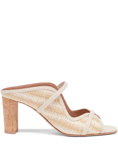 Malone Souliers 70mm Norah Striped Woven Leather Mules In Nude