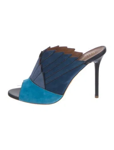 Pre-owned Malone Souliers Suede Colorblock Pattern Slides In Blue