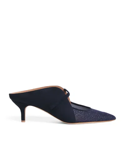 Malone Souliers Suede Embellished Maureen Arc Heeled Mules 45 In Navy