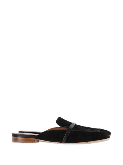 Pre-owned Malone Souliers Suede Flat Mules In Black