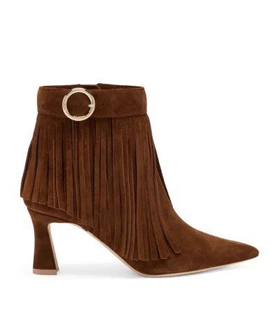 Malone Souliers Suede Fringed Donni Heeled Ankle Boots 70 In Brown