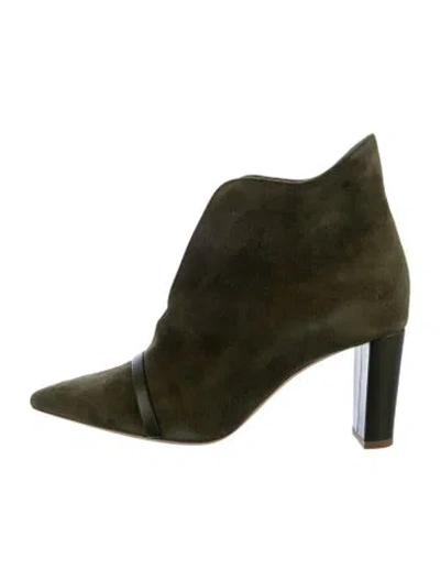 Pre-owned Malone Souliers Suede Leather Trim Embellishment Boots In Green