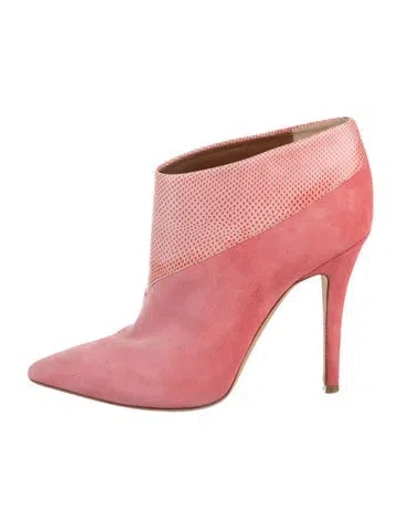 Pre-owned Malone Souliers Suede Leather Trim Embellishment Boots In Pink