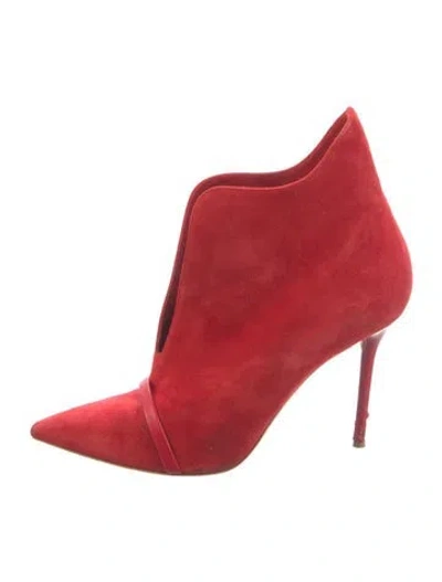 Pre-owned Malone Souliers Suede Leather Trim Embellishment Boots In Red