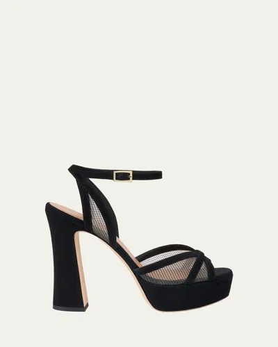 Malone Souliers Sylvie 125mm Suede & Mesh Platform Sandals In Black