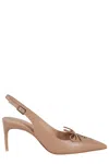 Malone Souliers Pointed Toe Slingback Pumps With Bow Detail In Blush