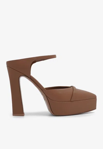 Malone Souliers Uma 125 Leather Platform Mules In Nude