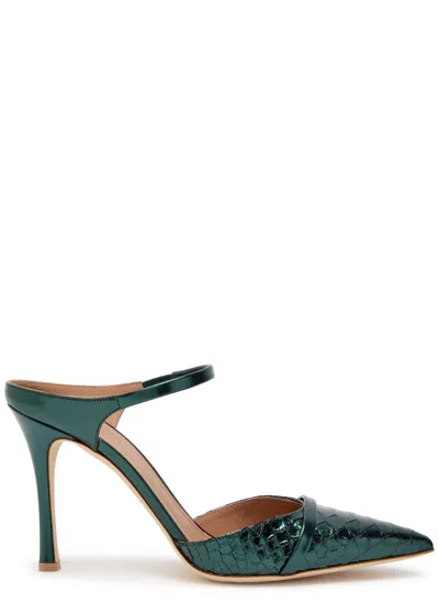 Malone Souliers Uma 90 Python-effect Metallic Leather Mules In Green