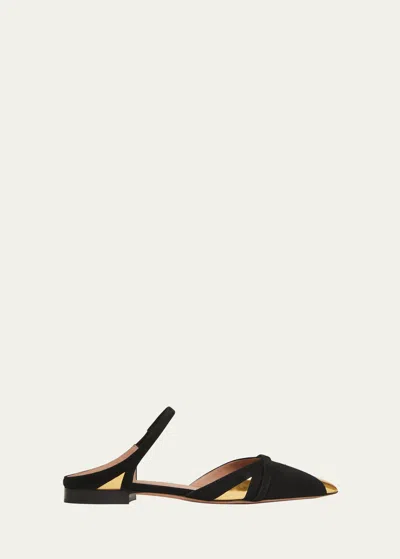 Malone Souliers Uma Suede Metallic Ballerina Mules In Black/gold