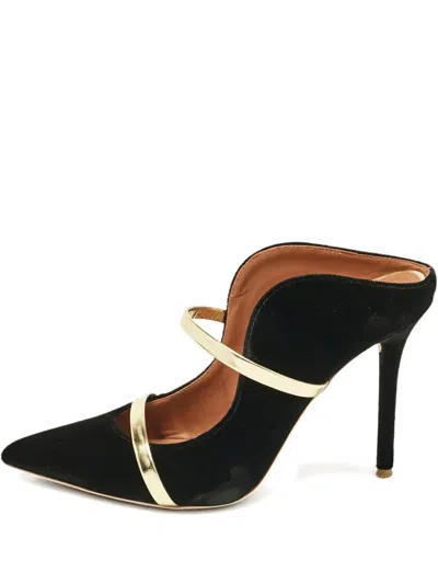Pre-owned Malone Souliers Velvet Heeled Mules In Black