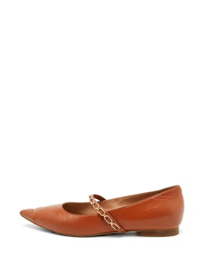 Pre-owned Malone Souliers Virna Chain Ballet Flats In Brown
