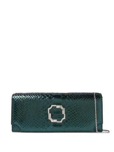 Malone Souliers Viven Crocodile-embossed Clutch In Green