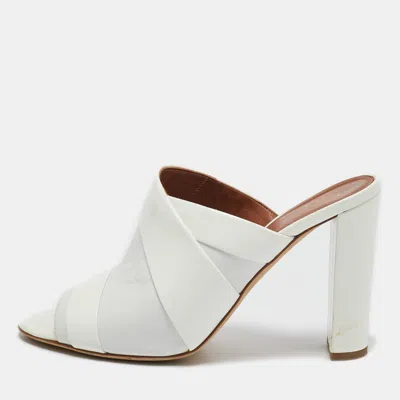 Pre-owned Malone Souliers White Leather And Patent Slide Sandals Size 39