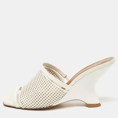 Pre-owned Malone Souliers White Leather Demi Slide Sandals Size 37