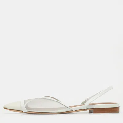 Pre-owned Malone Souliers White Mesh And Leather Clio Flat Mules Size 36