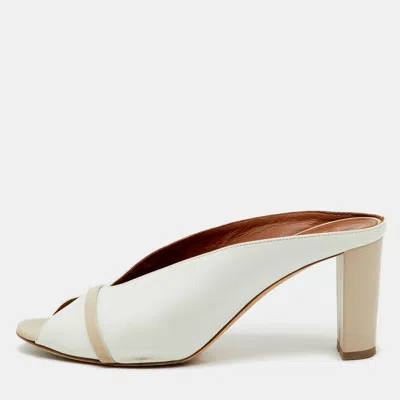 Pre-owned Malone Souliers White/beige Leather Ciara Peep Toe Mules Size 40