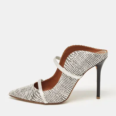 Pre-owned Malone Souliers White/black Snakeskin Leather Maureen Mules Size 39