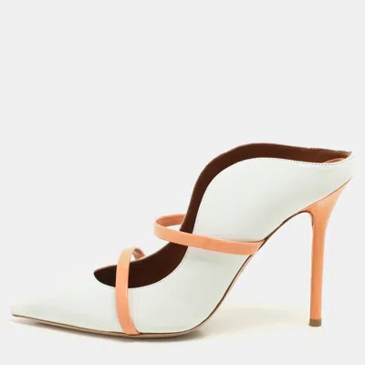 Pre-owned Malone Souliers White/peach Leather Maureen Mules Size 38