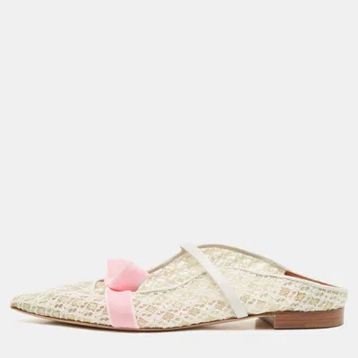 Pre-owned Malone Souliers White/pink Lace And Leather Maureen Flat Sandals Size 37.5