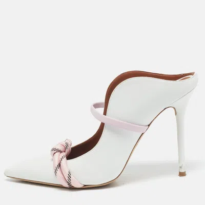Pre-owned Malone Souliers White/pink Leather Maureen Mules Size 39.5