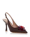 Malone Souliers Chrissy Flower Raffia Leather Slingback Pumps In Dark Brown