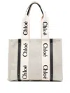 Chloé Woody Medium Canvas And Leather Tote Bag In White