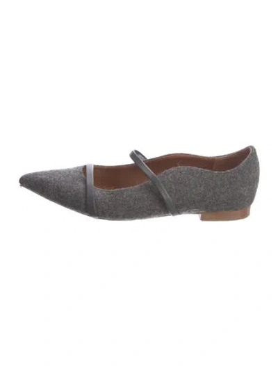 Pre-owned Malone Souliers Wool Patterned Mary Jane Flats In Gray
