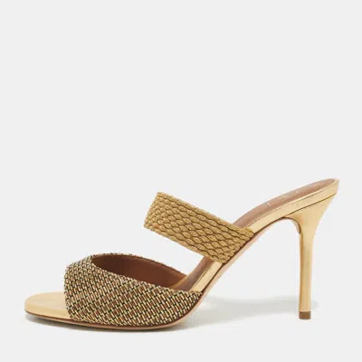 Pre-owned Malone Souliers Woven Lurex Fabric Milena Sandals Size 37 In Gold