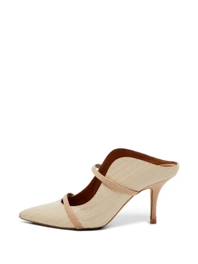 Pre-owned Malone Souliers Woven-effect Leather Heeled Mules In Neutral