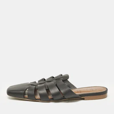 Pre-owned Malone Souliers X Deveaux Black Leather Strappy Flat Mules Size 38.5
