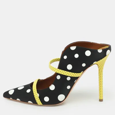 Pre-owned Malone Souliers X Emanuel Ungaro Black Polka Dots Nylon Maureen Pointed Toe Mules Size 38