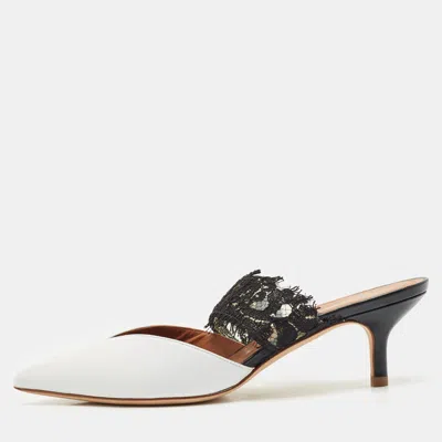 Pre-owned Malone Souliers X Emanuel Ungaro White/black Lace And Leather Maisie Mules Size 36