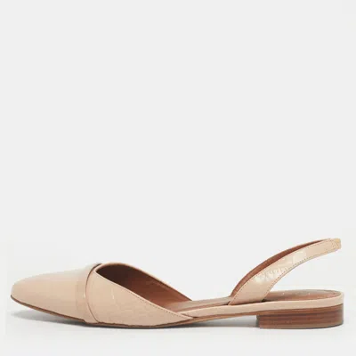 Pre-owned Malone Souliers X Roy Luwolt Beige Cro Embossed Leather Marion Luwolt Flat Slingback Sandals Size 39.5