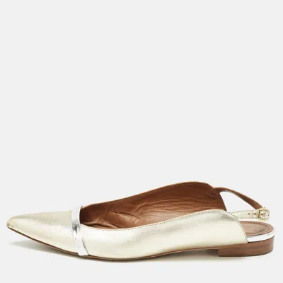 Pre-owned Malone Souliers X Roy Luwolt Metallic Gold Leather Marion Luwolt Slingback Flats Size 37.5