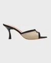 Malone Souliers X Tabitha Simmons Lily Linen Bow Mule Sandals In Beige Black