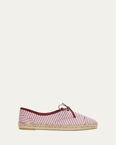 Malone Souliers X Tabitha Simmons Tyler Striped Cotton Lace-up Espadrilles In Burgundy
