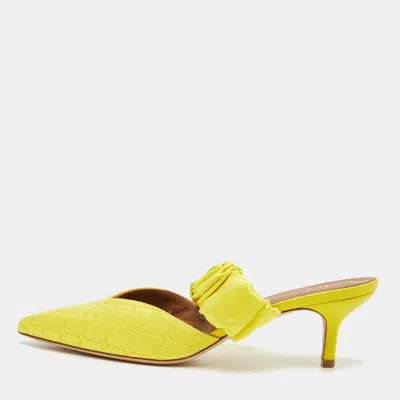 Pre-owned Malone Souliers Yellow Satin Maisie Mules Size 38.5