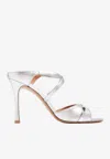 Malone Souliers Yoko 90 Sandals In Metallic Leather In Silver